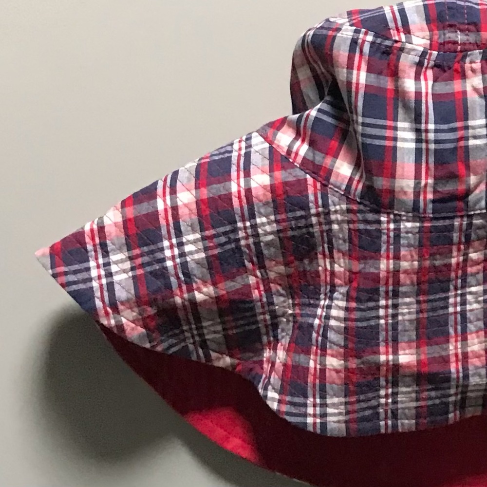 Vintage Americana Reversible Madras Plaid 
Y2K Mushroomcore Unisex Bucket Hat